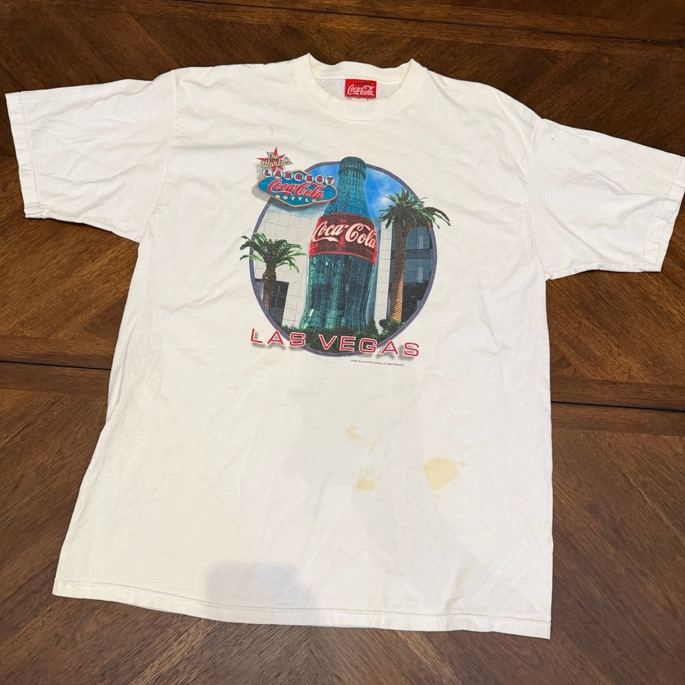 Vintage 1998 Coca-Cola Las Vegas T Shirt XL White World's Largest Bottle USA